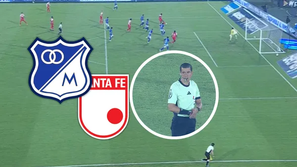 Hugo Rodallega en acción: La imagen del gol de Santa Fe que genera controversia. Foto: Captura de Win Sports y Escudoteca