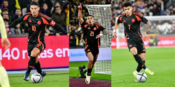 James con un gesto con Díaz y Muñoz. Foto tomada de Twitter FCF.