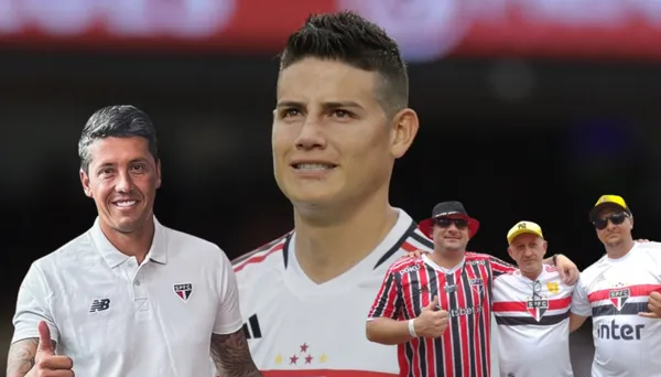 James Rodríguez, al lado el entrenador de Sao Paulo, Thiago Carpini. FOTO: Noticias Caracol
