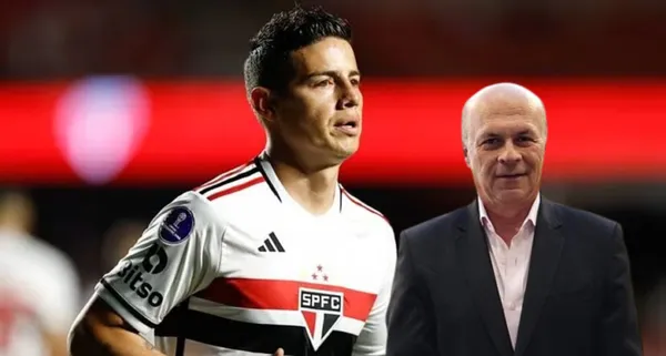 James Rodríguez celebrando con Sao Paulo, al lado Carlos Antonio Vélez. FOTO: