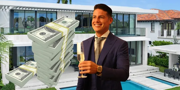 James Rodríguez celebrando con una copa en la mano