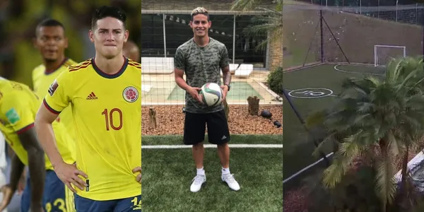 James Rodríguez sigue sin equipo y mientras sorprende en la cancha de su lujosa mansión en Colombia.