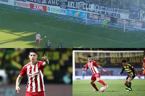 James Rodríguez volvió a jugar y vio minutos con el Olympiacos en un partido sufrido donde falló un penal.