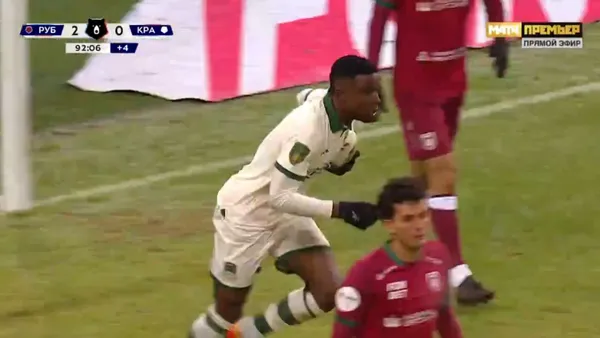 Jhon Córdoba anotó en la derrota del Krasnodar ante el Rubin Kazan - Captura de pantalla