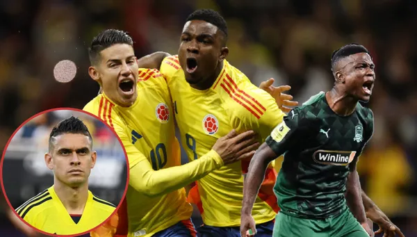 Jhon Córdoba celebrando su gol con la selección Colombia