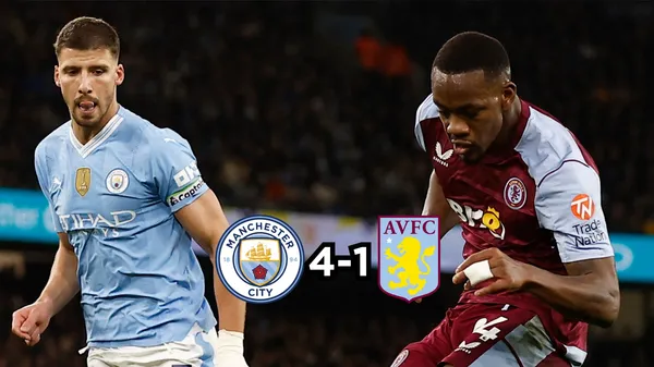 Jhon Durán con la camiseta del Aston Villa, enfrentando al Manchester City. FOTO: Premier League