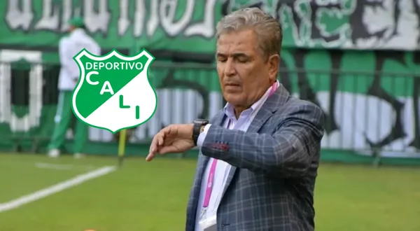 Jorge Luis Pinto, al lado los jugadores de Deportivo Cali. FOTO: Antena 2