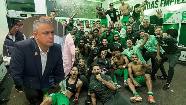 Juan Camilo Restrepo y jugadores de Nacional.