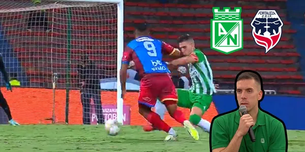 Juan Felipe Aguirre fue driblado por Jesús Arrieta. Foto tomada de captura de pantalla de Win Sports y rueda de prensa DIMAYOR.