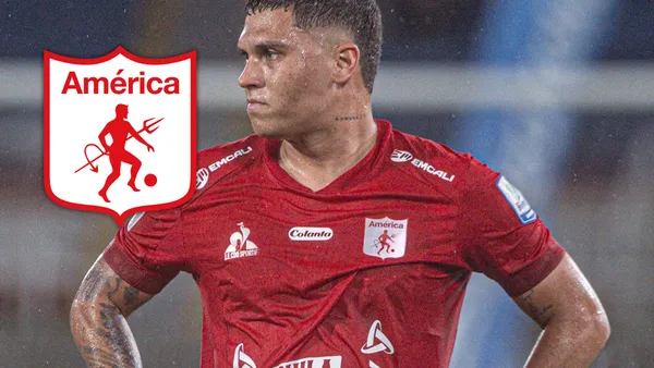 Juanfer Quintero: Su expresión o pose reflexiva tras emitir su mensaje sobre la polémica del América de Cali. Foto: América de Cali y Escudoteca