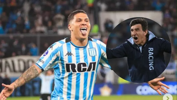 Juanfer Quintero y Gustavo Costas. Foto: redes de Racing y Gustavo Costas.