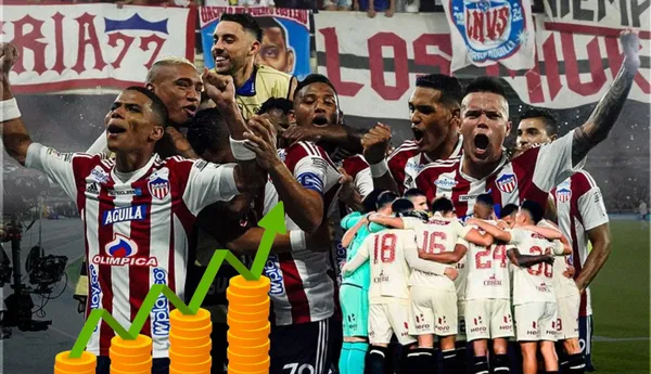 Junior festejando en la Liga Betplay, al lado Universitario de Deportes del Perú. FOTO: Noticias RCN