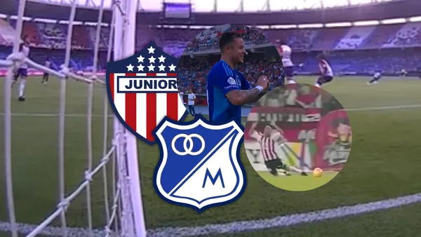 Junior vs Millonarios Foto: Captura de Win Sports, Canal FPC y Escudoteca