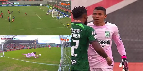 Kevin Mier en Atlético Nacional le detuvo un penal al Envigado FC.