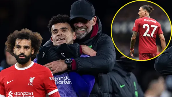 Klopp abrazando a Luis Díaz del Liverpool - Foto: Montevideo Portal, SoyFútbol, Bolavip