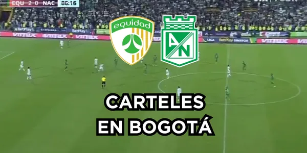 La hinchada no se queda callada. Foto captura de pantalla Win Sports y logos vía Wikipedia.