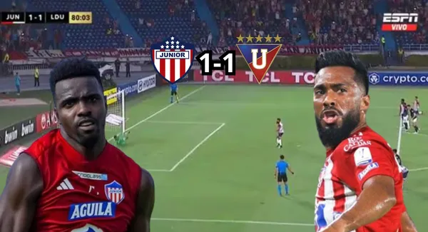 La imagen donde 'Cariaco' González falla el penal ante Liga de Quito. Al lado una imagen de Marco Pérez y 'Cariaco'. FOTO: ESPN