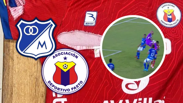 La polémica sigue con el penal no pitado a Pasto en El Campín Foto: Deportivo Pasto, Escudoteca y Captura de Win Sports
