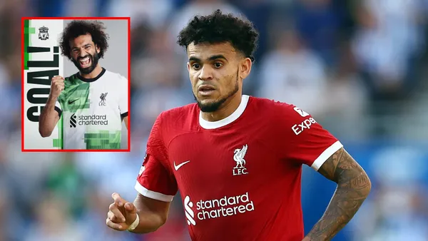 La reacción de Luis Díaz tras gol de Salah en Liverpool FC vs Manchester United