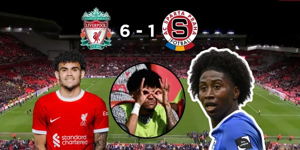 Liverpool aplastó al Sparta Praga. Foto cancha de ESPN, Preciado de Transfermarkt, Díaz de Liverpool FC Web Site.