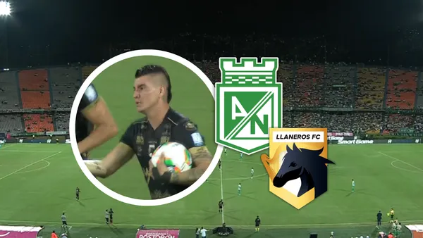 Llaneros necesitó menos de un minuto y un simple saque lateral para dejar en ridículo a todo Atlético Nacional. Foto: Escudoteca y Captura de Win Sports