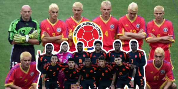 Los equipos de Rumania en 1998 y Colombia en 2024. Foto de Colombia tomada del medio Antena 2 y Rumania de Diario Popular.
