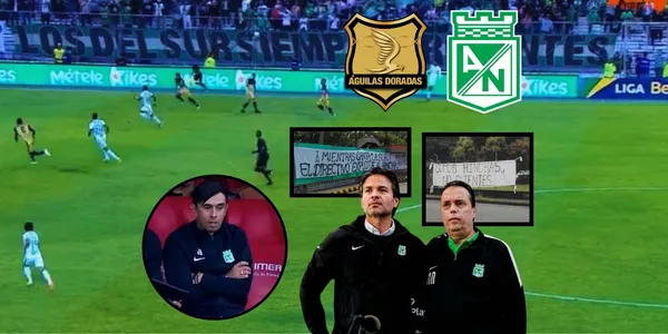 Los hinchas de Atlético Nacional no se quedaron callados y mandaron mensajes directos en carteles en el Estadio Alberto Grisales.