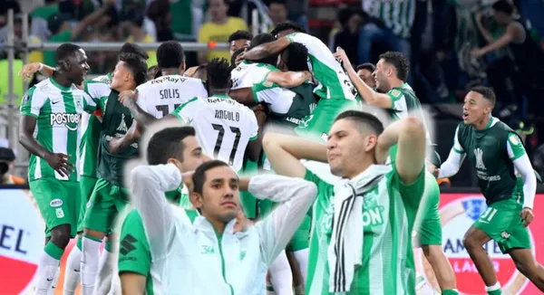 Los jugadores de Atlético Nacional celebrando, en la imagen también aparecen sus hinchas. FOTO: Caracol Radio