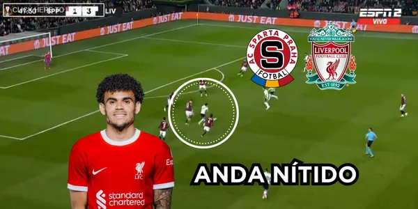 Luis Díaz activo en Europa League 2024. Foto tomada de ESPN captura de pantalla y Liverpool FC Web Site.