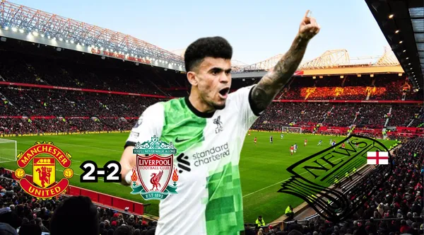 Luis Díaz celebrando con la camiseta del Liverpool ante Manchester United. FOTO: 'X'