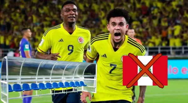 Luis Díaz celebrando con la Selección Colombia, junto a su compañero. FOTO: El Colombiano