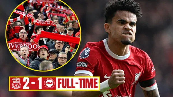Luis Díaz celebrando gol de Liverpool vs Brighton