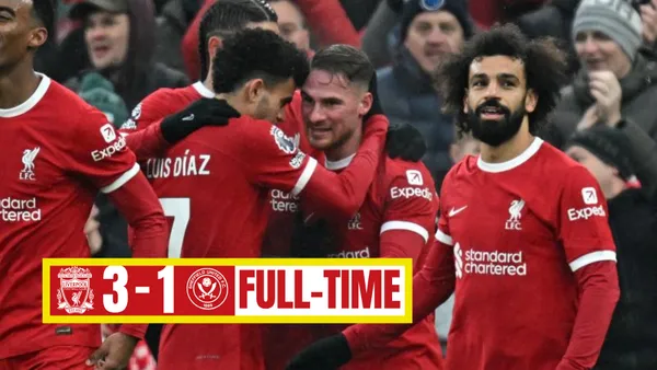 Luis Díaz celebrando gol de Liverpool vs Sheffield