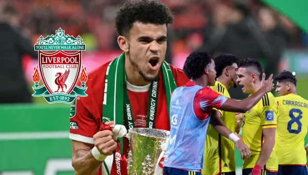 Luis Díaz celebrando la Copa de la Liga con Liverpool. FOTO: El País - Cali Colombia