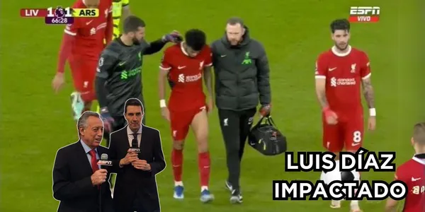 Luis Díaz fue duramente impactado en la rodilla izquierda en el Liverpool contra el Arsenal.