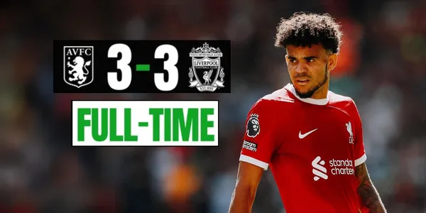 Luis Díaz jugando con el Liverpool y el marcador final contra el Aston Villa