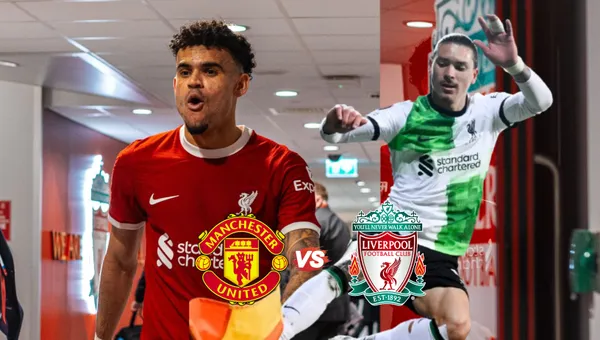 Luis Díaz jugando con la camiseta del Liverpool, al lado Darwin Núñez. FOTO: 'X'