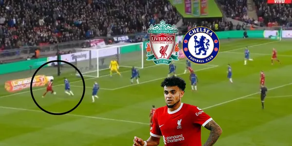 Luis Díaz marcado de manera intensa. Foto captura de pantalla ESPN, Díaz de Liverpool Web Site y logos Wikipedia.