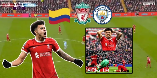 Luis Díaz sin definición contra el Manchester City. Foto captura de pantalla de ESPN y LFC Website.