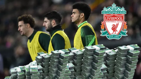 Luis Díaz suplente en Liverpool (Foto tomada de Antena 2 y logo Pinterest)