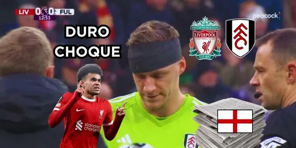 Luis Díaz tuvo un duro choque con el portero Bernd Leno.