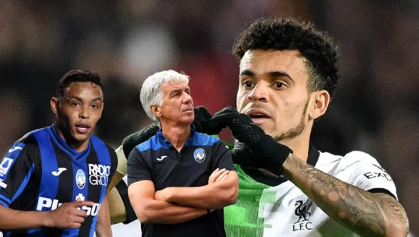 Luis Muriel, al lado Gian Piero Gasperini y Luis Díaz. FOTO: Win Sports