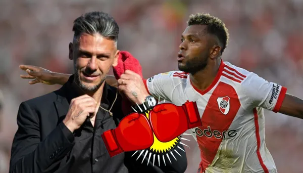 Miguel Ángel Borja celebrando, al lado Martín Demichelis, su entrenador en River Plate. FOTO: Noticias Caracol