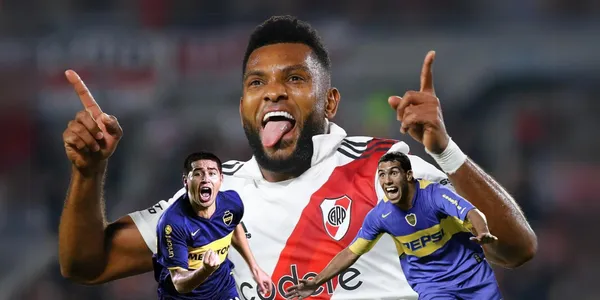 Miguel Ángel Borja celebrando un gol con River Plate