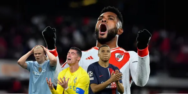 Miguel Ángel Borja celebranod un gol con River Plate