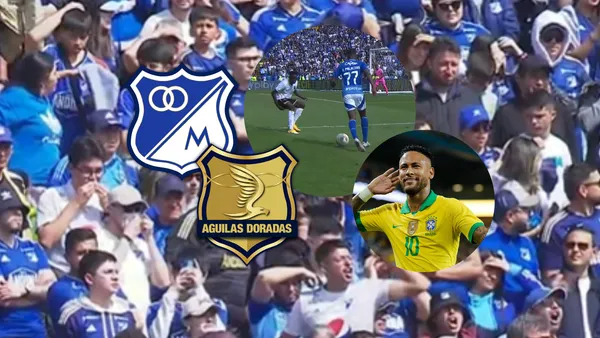 Millonarios vs Águilas Doradas Foto: Captura de Win Sports, CBF y Escudoteca