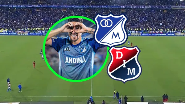 Millonarios vs Independiente Medellín Foto: Captura de Win Sports, MFC y Escudoteca