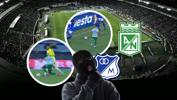 Millonarios y Nacional reclamaron por dos acciones polémicas que Matorel no sancionó como penal en El Campín. Foto: Escudoteca y Captura de Win Sports