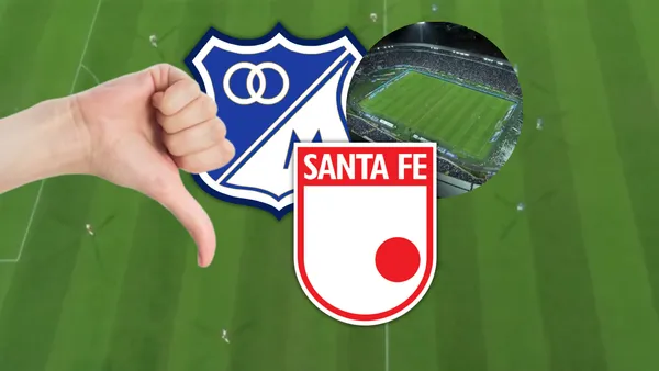 Millonarios y Santa Fe se molestaron con este detalle antes de iniciar el clásico Foto: Escudoteca y Captura de Win Sports