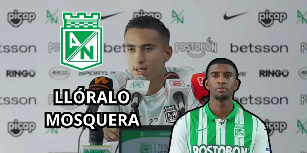 Mosquera perdió la titularidad en Nacional. Foto tomada de captura de pantalla rueda de prensa Nacional en YouTube y de Nacional Web Site.